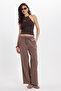 Women's Slim Fit Sleeveless Crew Neck Ruched Back Detailed Brown Blouse - 3