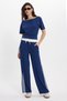 Women's Relax Fit Loose Cut Elastic Waist Striped Wide Leg Lycra Navy Blue Sweatpants - 5