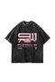 911 Pink Printed Oversize Unisex Washable Black Tshirt