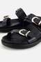 Women's Black Gold Buckled Strips Thick Sole Slipper - 3
