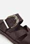 Women's brown cross strap buckle detailed flat slippers - 6