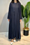 Lingerie Dress Front Closed Pleated Kaftan Cupra Dress Set 950 Navy Blue - 3