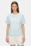 Avalon Sky Blue Crew Neck Printed 100% Cotton Loose Fit Women's Tshirt
