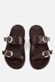 Woman's brown gold Buckled striped thick sole Slipper - 6