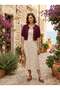 Lou Retro Openwork Short Cardigan Women's Burgundy - 2