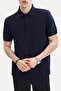 Dark Navy Blue Regular Fit Knitted Polo Neck T-Shirt - 3