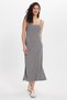 Women's Regular Fit Classic Cut Strappy Neckline Slit Detailed Gray Dress