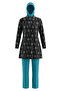 Anchor Patterned Half Zipper 4-Piece Set Hijab Swimsuit 2607-03 Black - 6