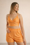 Women's Pleated Thin Strap Crop Orange Athlete Summer Top - 4