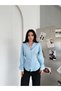 Women's Jacquard Fabric Striped Sleeve Scallop Detailed Back Tie Stylish Shirt - 4