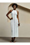 Cotton Ecru Openwork Knitwear Dress Backless Summer Midi Dress - 5