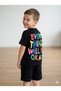 Boys' Black "Everything Will Be Okay" Slogan Printed Cotton Shorts T-Shirt Set