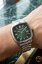 Men's Wristwatch Square Design Green Dialstainless Steel Case Steel Band Suitable for Daily Use