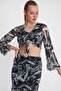 Women's Front Lined Mesh Crop Blouse Black - 5