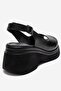 Laure Black Genuine Leather Women's Wedge Sandals - 5
