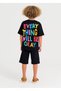 Boys' Black "Everything Will Be Okay" Slogan Printed Cotton Shorts T-Shirt Set - 3