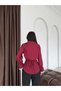 Women's Jacquard Fabric Striped Sleeve Scallop Detailed Back Tie Stylish Shirt - 2