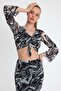 Women's Front Lined Mesh Crop Blouse Black - 3