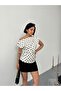 Polka Dot Boat Neck Women's Blouse White Black Stylish Draped Top - 2