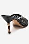 Selvian Black Knitted Women's Beaded Heeled Slippers - 5