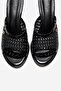 Selvian Black Knitted Women's Beaded Heeled Slippers - 2