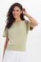Women's Slim Fit Tight Fitting Short Bat Sleeve Boat Neck Green T-Shirt Blouse - 3