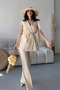 Women's Belted Blazer Vest Pants Two-Piece Suit - 2
