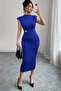 Women's Short Sleeve Floral Accessory Detailed Above Knee Diver Fabric Dress - 3
