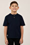 Textured T-Shirt with Henley Neck and Short Sleeves