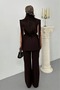 Women's Belted Blazer Vest Pants Two-Piece Suit - 4
