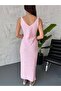 Women's Textured Knitted V-Neck Summer Dress - 4