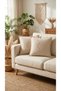 (2 Pieces) Buldan Raw Linen with Hand Embroidered Lace 45X45 100% Cotton Throw Pillow Cover - 2