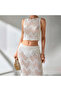 Cotton Openwork Knitwear Crop Top Skirt Set Women's Summer Stylish Beach Combination - 8