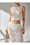 Cotton Openwork Knitwear Crop Top Skirt Set Women's Summer Stylish Beach Combination - 5