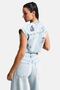 Women's Denim Color T-12S6-99 Embroidery Detailed Crop Fit Design Denim Vest - 4