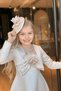 Girl's Crew Neck Sleeveless Beige Dress with Tulle on the Chest and Rose Brooch, Asymmetrical Hem and Bolero - 5