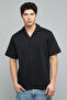 Textured Shirt with Revere Collar and Short Sleeves