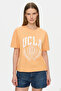 Avalon Light Orange Crew Neck Printed 100% Cotton Loose Fit Women's Tshirt