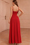 Women's Double-Breasted Collar, Rope Strap, Slit Long Crepe Dress - 2