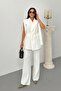 Women's Belted Blazer Vest Pants Two-Piece Suit - 2