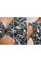 Women's V-Neck Twist Detailed Black and White Patterned Crop Blouse - 4