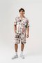 Monarch Patterned Short Sleeve Shirt and Elastic Waist Shorts Set - 5