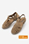 Women's Genuine Leather Ankle Strap Buckle Closed Front Striped Olive Casual Sandals Vesola Soil Suede - 6