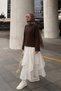 Women's Cotton Long Sleeve Basic T-Shirt Brown – Crew Neck, Comfortable Fit - 3