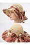 Bohemian Patterned Straw Women's Hat with Bow Detail - 5