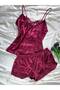 Plus Size Lace Detailed Satin Strap Shorts Pajama Set