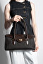 Women's Straw-Looking Hand and Shoulder Bag with Lock Closure and Internal Pocket, Zerun Brown - 3