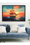 Sunset and Ship One-Piece Black Wooden Framed Painting