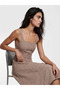 Lcw Vision Brown Square Neck Plaid Waist-Sitting Dress - 2