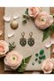 Vintage Women's Earrings Bronze Authentic Jewelry Green Zircon Stone Embellished Inverted Tulip Model - 4